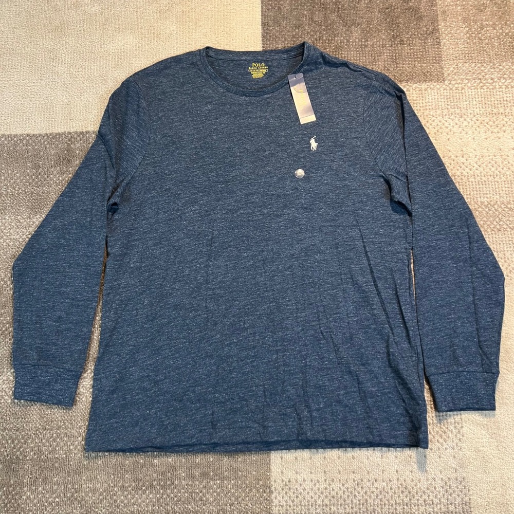 Polo Ralph Lauren Mens XL Blue Custom Slim Fit Long Sleeve T-Shirt NWT